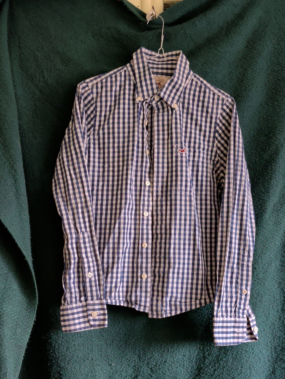 Hollister Blue and White Gingham Button-Down Shirt
